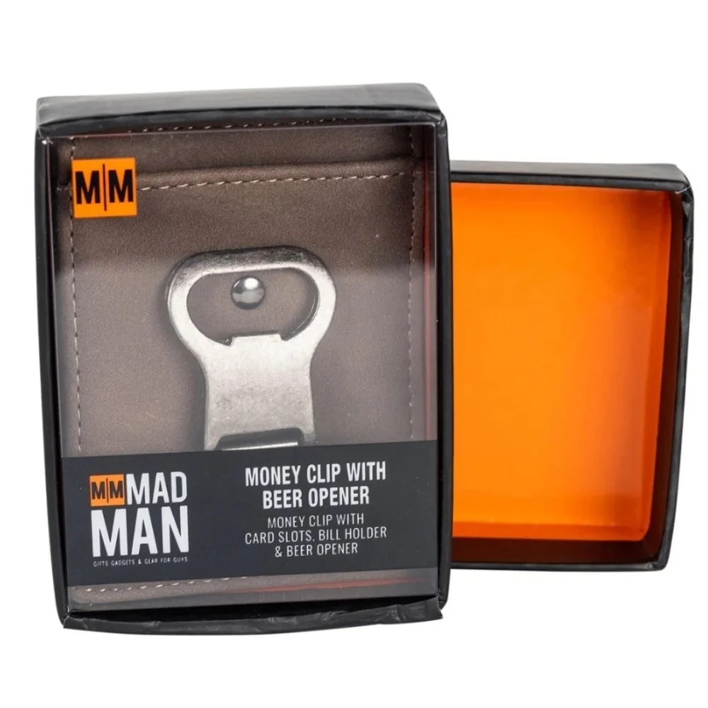 Men's Leather Money Clip With Bottle Opener,Color Black, Retail Price$24.95 USD
